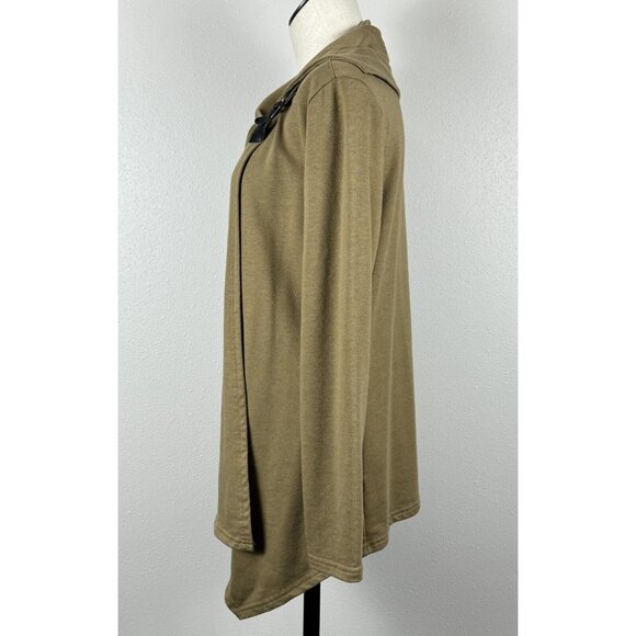 Lucky Brand Womens Size XL Asymmetrical Wrap Blouse Buckle Detail Khaki Cardigan - Picture 9 of 15